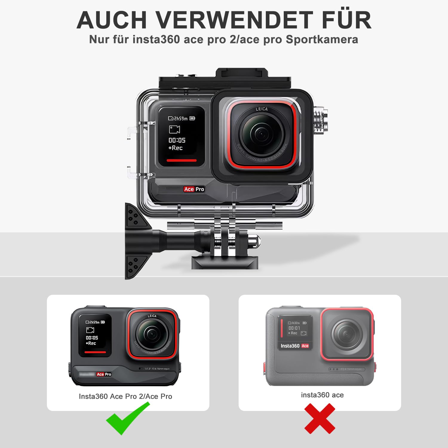 FitStill 50 M/164 FT Wodoodporna obudowa do Insta 360 ace Pro, pyłoszczelna i wodoodporna, obudowa do nurkowania z akcesoriami wspornikowymi, odpowiednia dla Insta 360 ace Pro