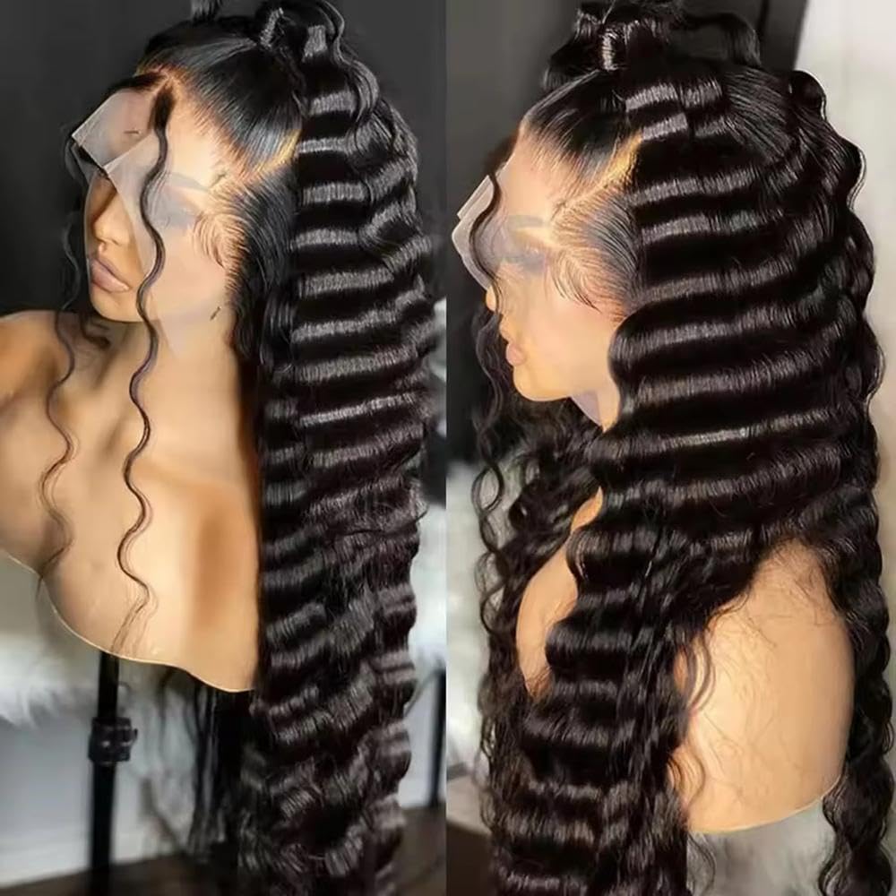 Haarpflege Schwarze Farbe 13X4x1 HD Lace Frontal Perücke Deep Wave Preplucked Cosplay Daily Prepluck