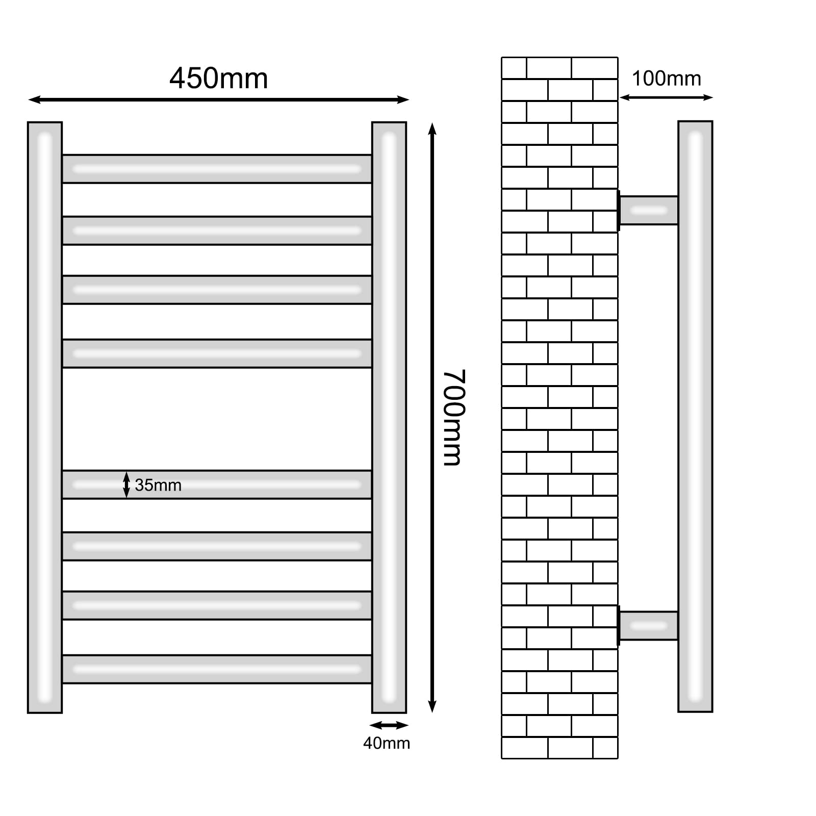 Radiador de Toallas 450x700mm Toallero Eléctrico Bajo Consumo Secador de Toallas Radiador Toallero eléctrico inteligente Calienta Toallas, calefacción de fibra de carbono, antracita-White Right