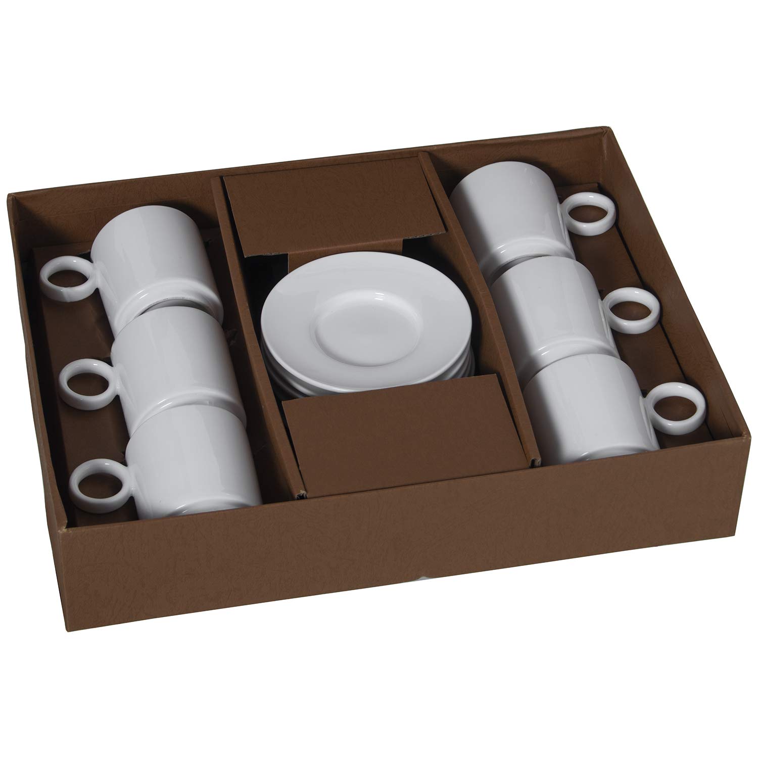 Set de 6 Tazas de té con Plato de Porcelana y con Caja de Regalo en Blanco Taza:200cc
