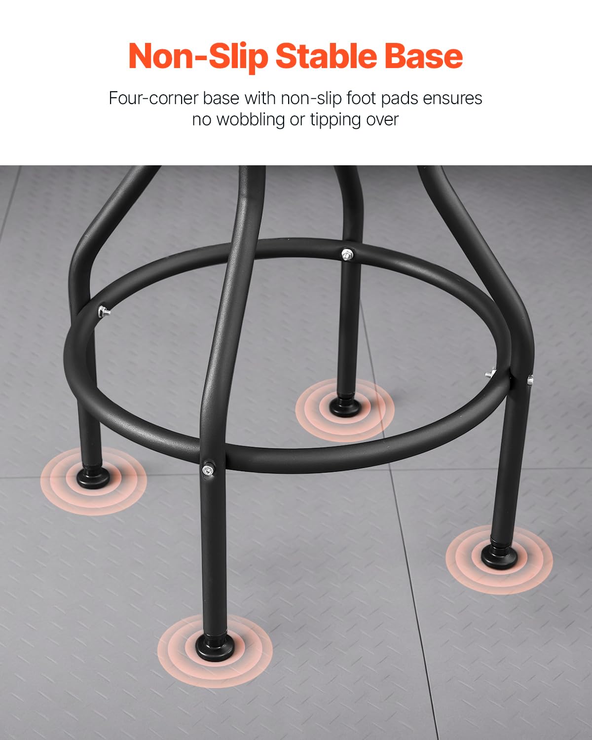 VEVOR Taburete de Taller con Respaldo Asiento de Garaje Carga de 136 kg Taburete de Trabajo Altura Ajustable 103-114 cm Giratorio de 360° para Garaje, Taller, Reparación de Automóviles, Negro