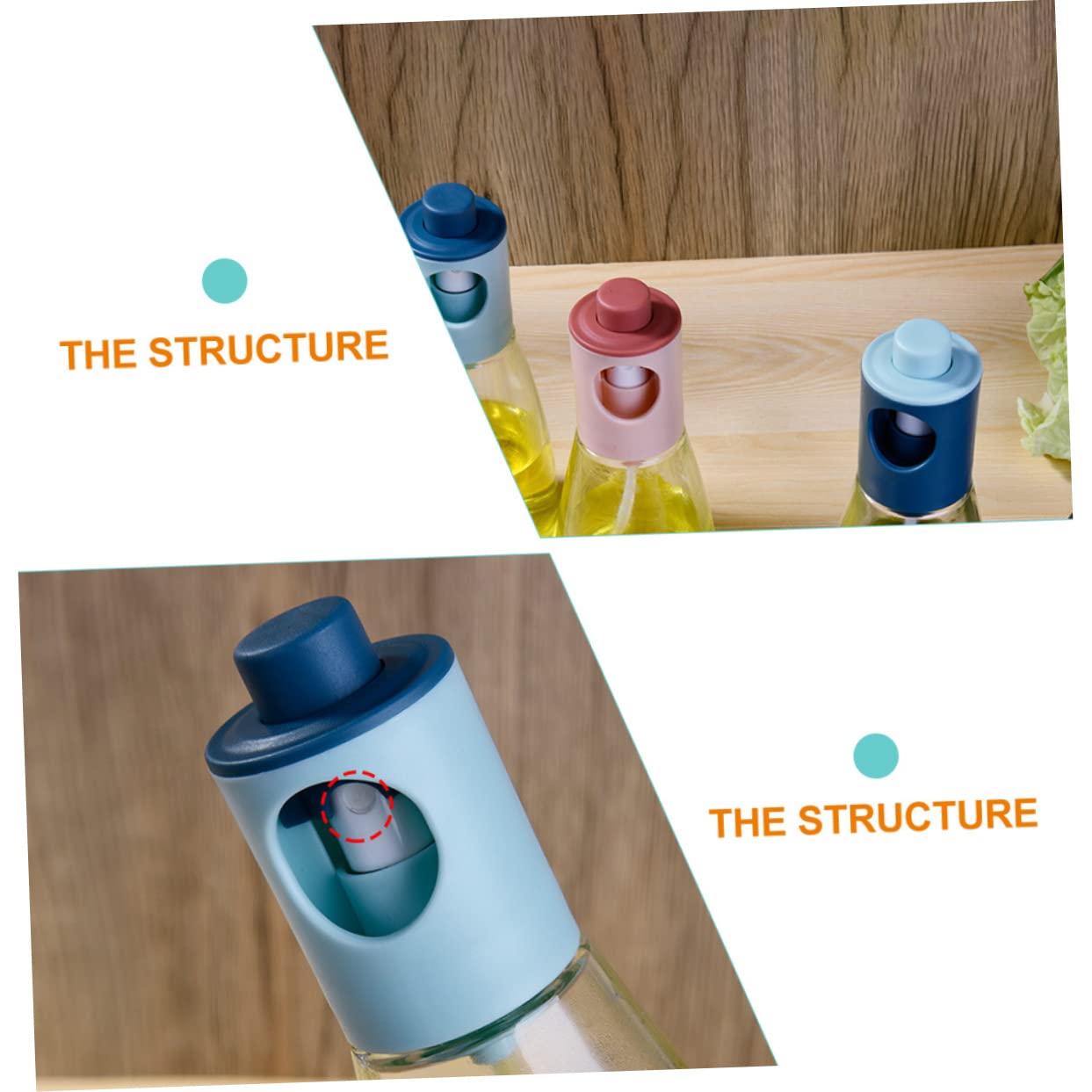 Cabilock 2Pcs Press Type Transparent Oil Sprayer Ergonomic Oil Dispenser for Kitchen Vinegar Soy Sauce Low Calorie Cooking Healthy Eating