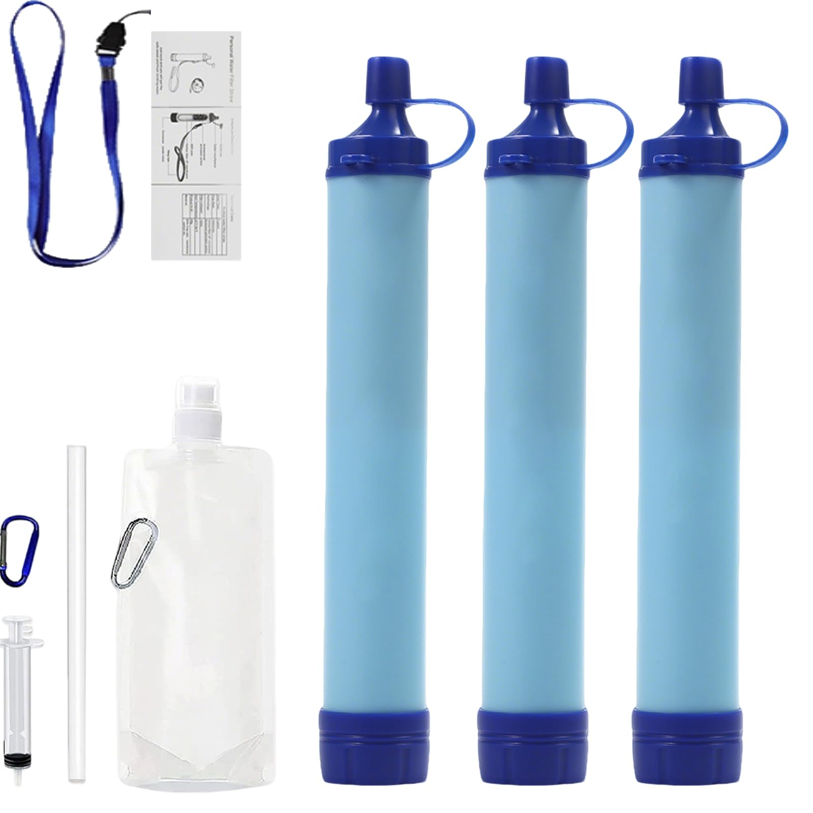 Primitive Labs Water Filter, Survival Filtration Portable Gear, Emergency Preparedness, Supply for Drinking Hiking Camping Team Family Outing (3PCS)