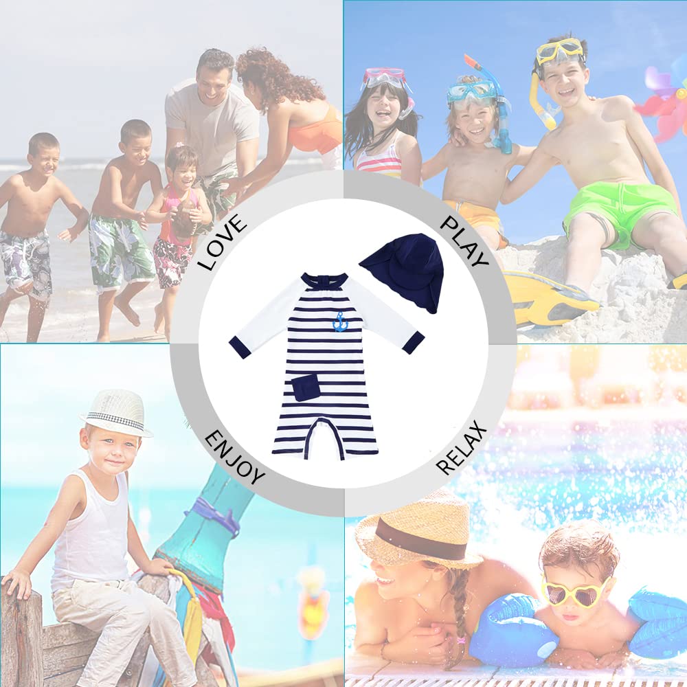 upandfast Maillot de Bain Une pièce avec Fermetures éclair pour bébé garçons Maillot de Bain pour bébé Protection Solaire UPF 50+ avec Chapeau de Soleil - 2
