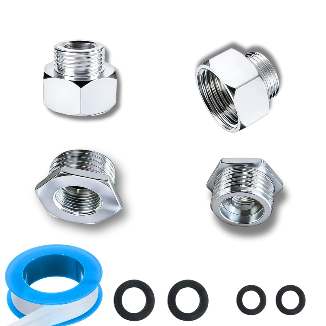Juego de adaptadores de grifo de 3/8 a 1/2 y 1/2 a 3/8, paquete de 4 roscas de compresión G 1/2 y 3/8, accesorios reductores de fontanería de latón niquelado