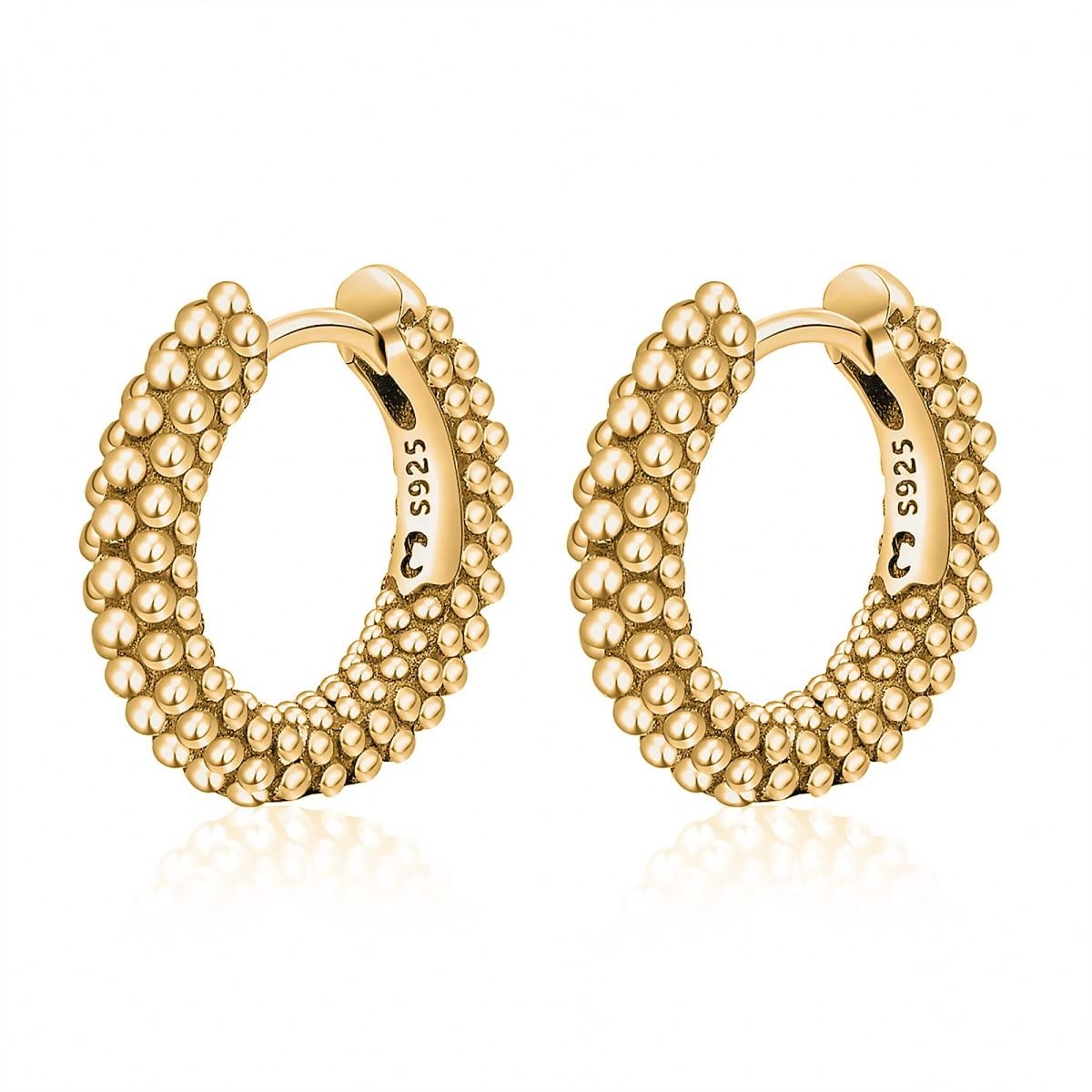 MARLION JEWELS Pendientes aro de plata mujer. Aretes con textura de pequeñas bolitas. Pendientes mujer plata acabados en plata de ley u oro de 18K ideal para regalo del día de la madre, aniversario... Joyeria mujer