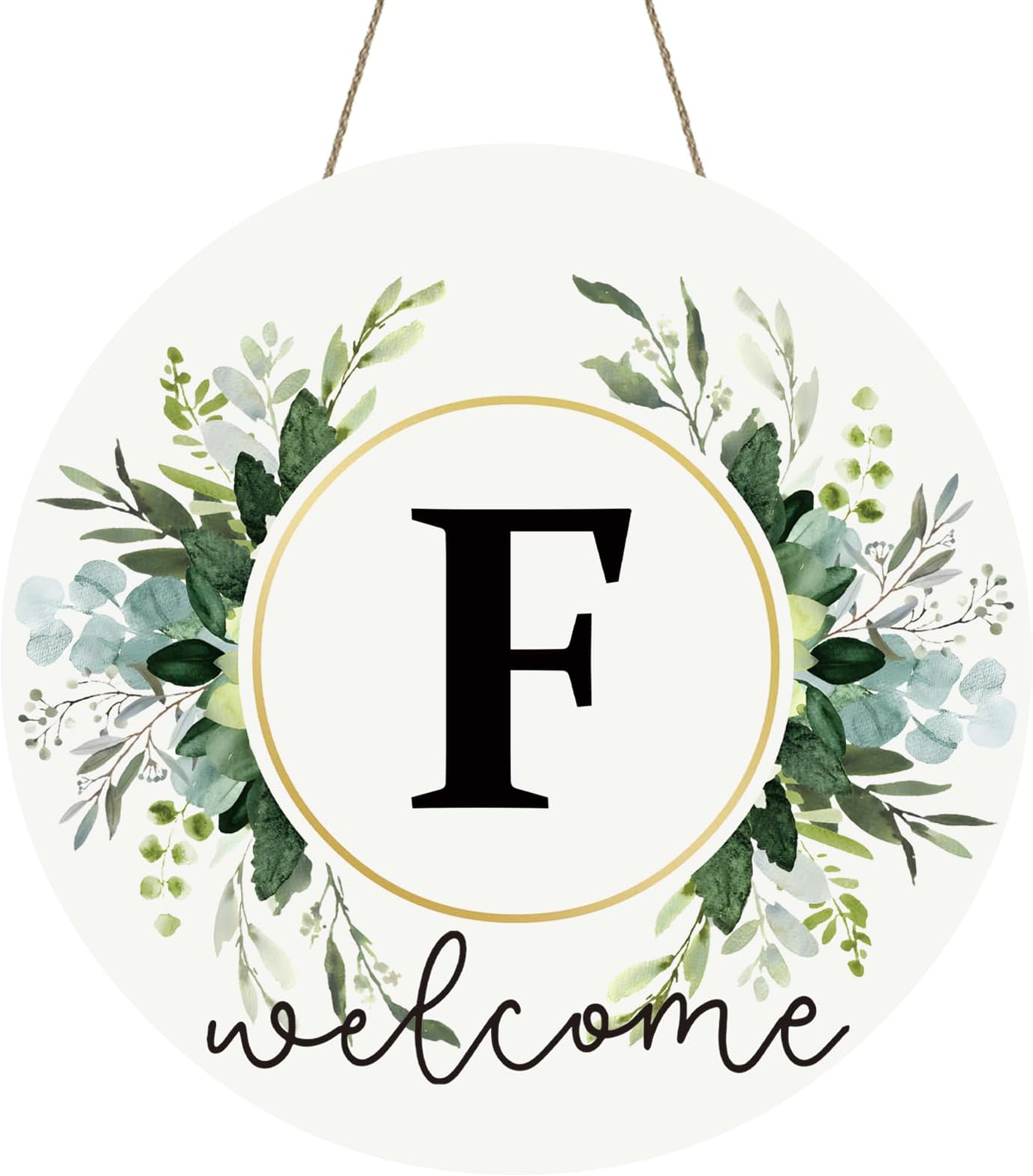 Monogram Letter F Wreaths for Front Door Wreath Wooden Welcome Sign for Front Door Decor Floral Family Last Name Initial House Warming Spring Summer Porch Rustic Wall Home Kitchen Boho Decorations