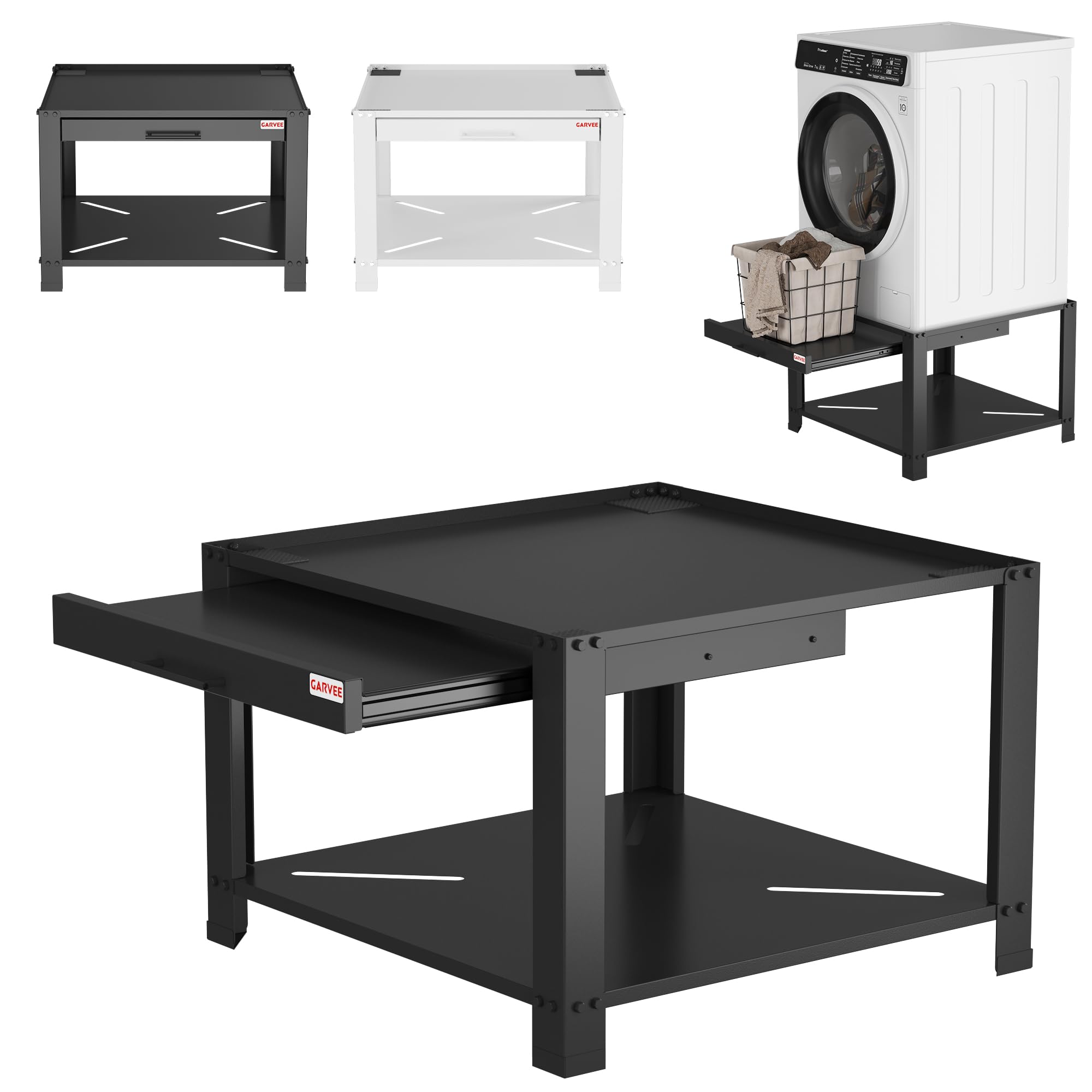 Garvee 29" Laundry Pedestal with Pullout-Shelf, Pedestal Universal Fit Anti-Vibration Washing Machine Stand with Base Storage, 800 lbs Capacity, Black