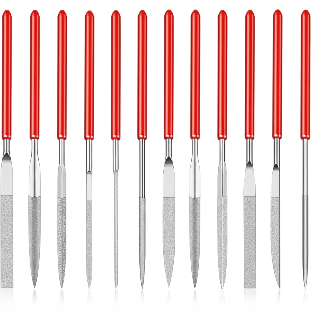 10 Pcs Precision Mini Modelling File Set - Mini Diamond Needle Files Set for Jewelers - Round, Flat & Triangular Diamond Files Tools for Metal, Resin, Plastic & Miniatures - 2 x 100mm