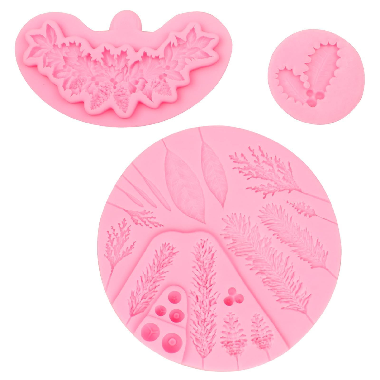 Christmas Holly Leaves Silicone Molds, Winter Leaves Fondant Mold, Christmas Pinecone Chocolate Baking Molds for Cake Decoration Cupcake Topper Candy Sugar Craft Gum Paste Clay Resin - Image 9