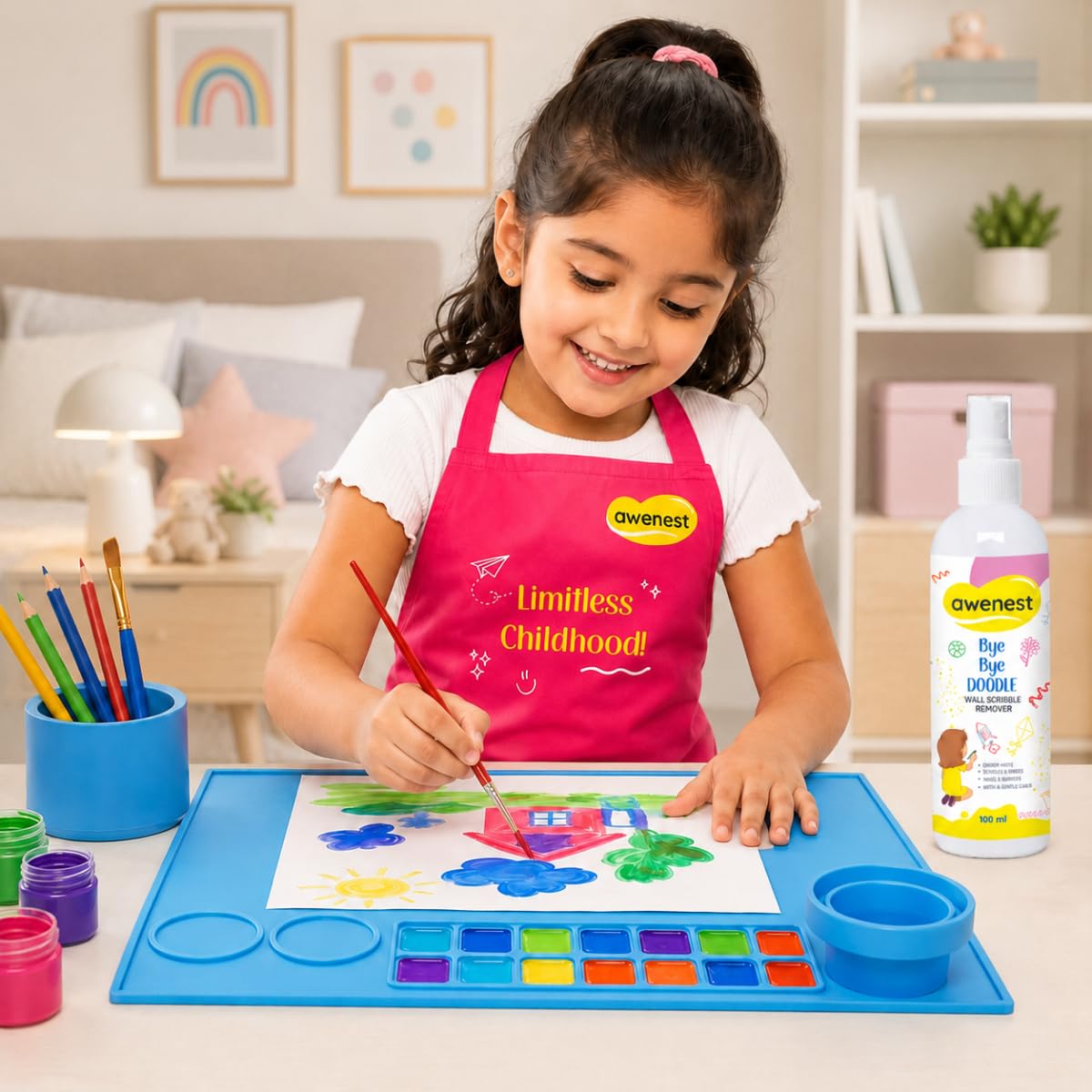 Awenest Silicone Kids Craft & Painting Mat with Cup & Paint Palette-image-14
