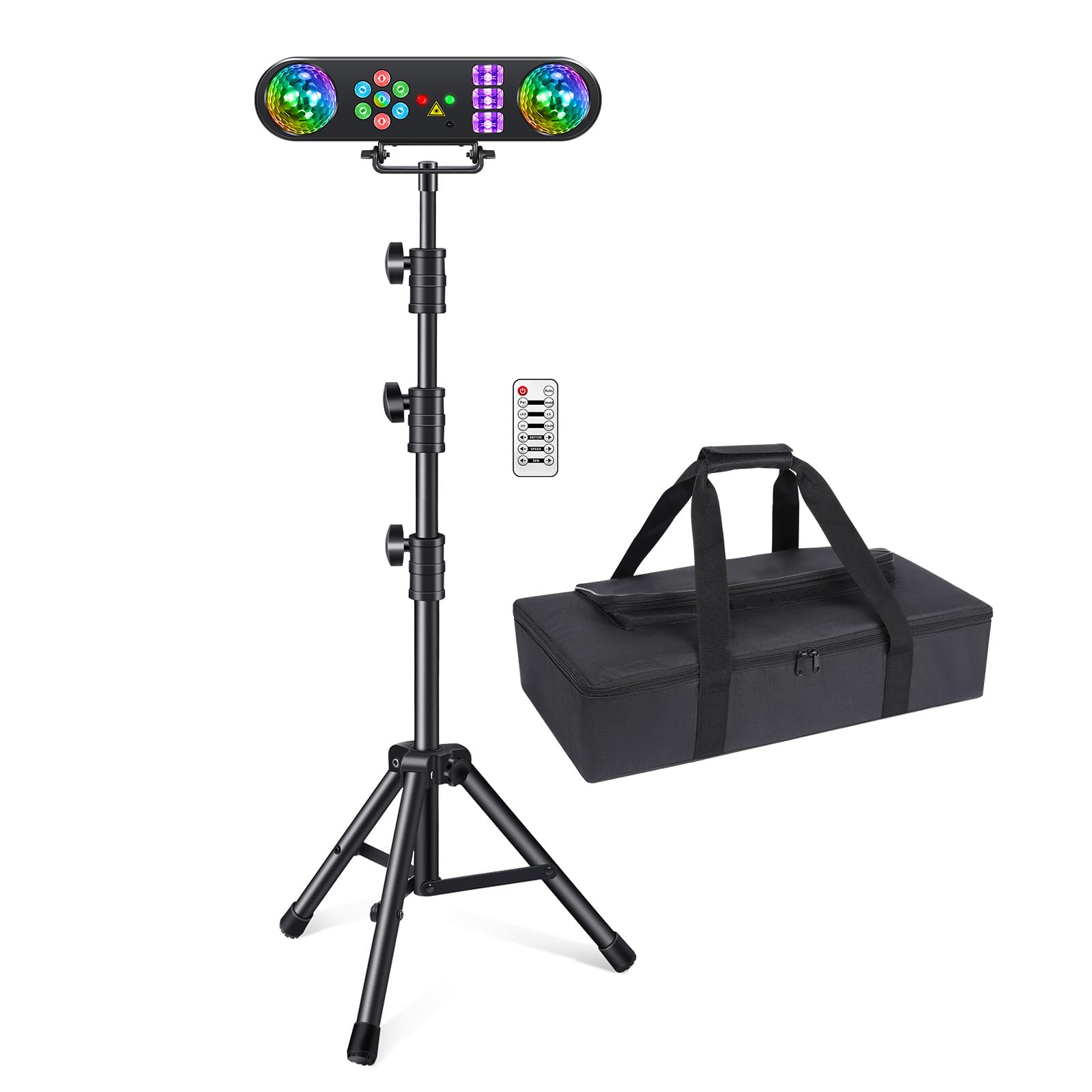 Telbum DJ Lights with Stand, 5 in 1 Party Bar Light Set with Rotating Ball/Strobe/UV/Colorful LED Par & Pattern Effect, Sound Activated DJ Lighting System for Disco Stage Gig Wedding with Carry Bag