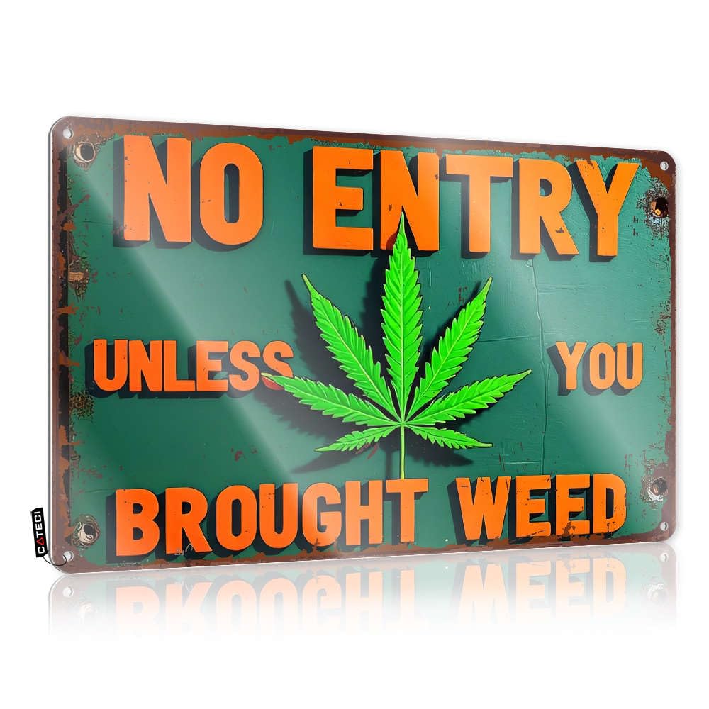 Sujd Men's Colour Tinplate Sign Skeleton Decor Vintage Metal Art/Decorative Guns For Wall Unique Home No Entry Unless You Brought Weed. - Western Wood