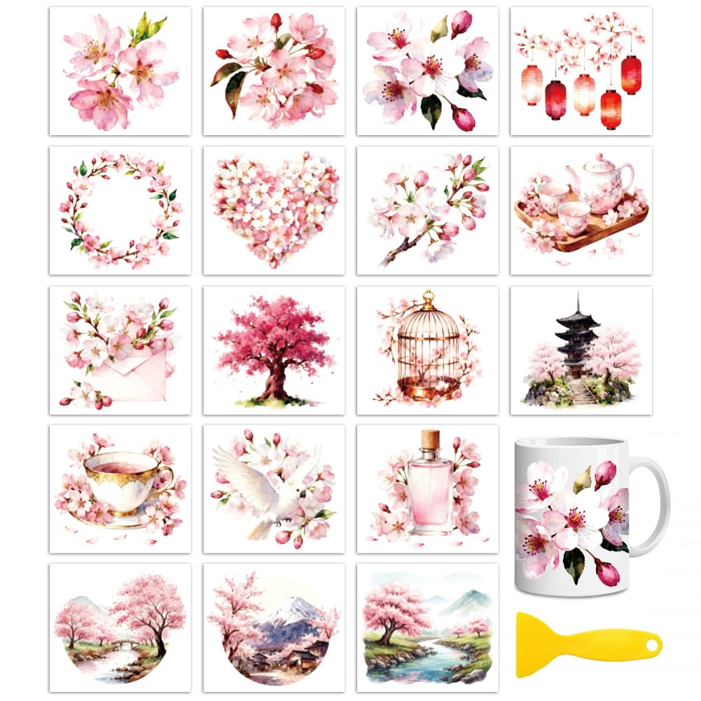 Peacoblue Cherry Blossom Rub On Transfers for Craft, Transfer Sticker