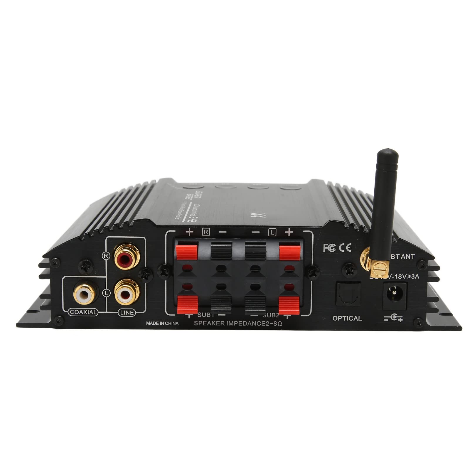 Wzmacniacz Bluetooth, 4-kanałowy Mini Wzmacniacz Stereo Hi-Fi LEPY X4, Bluetooth 5.0/wejście Koncentryczne/wejście Optyczne/regulacja Wysokiego Basu/odtwarzanie Kart USB/TF Itp. 100-240V(EU)
