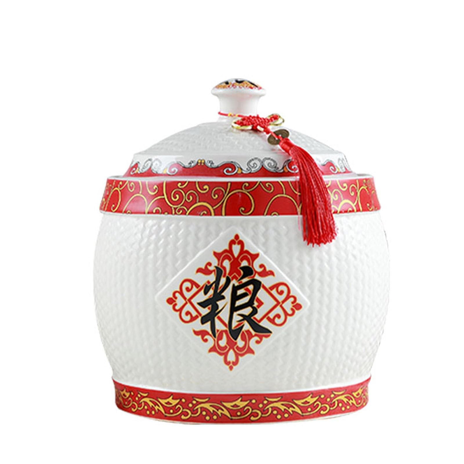 MESCXTY Traditional Chinese Style Food Storage Jars Classic Dispensers CeramicCeramic Rice Jar with Lid Household Box for Cereal, Flour, Sugar, Coffee, Rice(A,10kg)