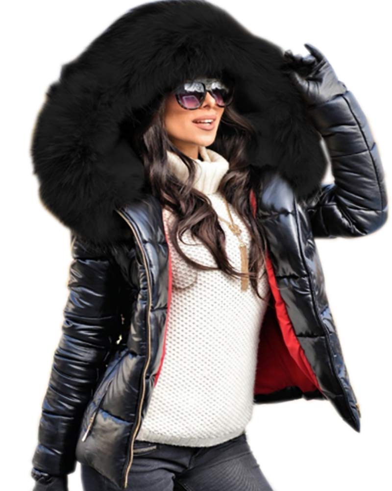 Aofur Womens Ladies Quilted Winter Coat Fur Collar Hooded Down Jacket Parka  Outerwear