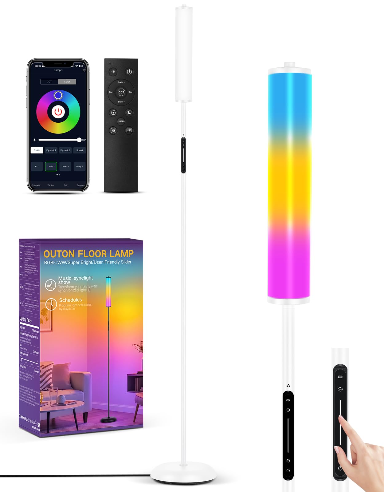 OUTON LED Staande Lamp, RGBCW Dimbare Vloerlamp met
