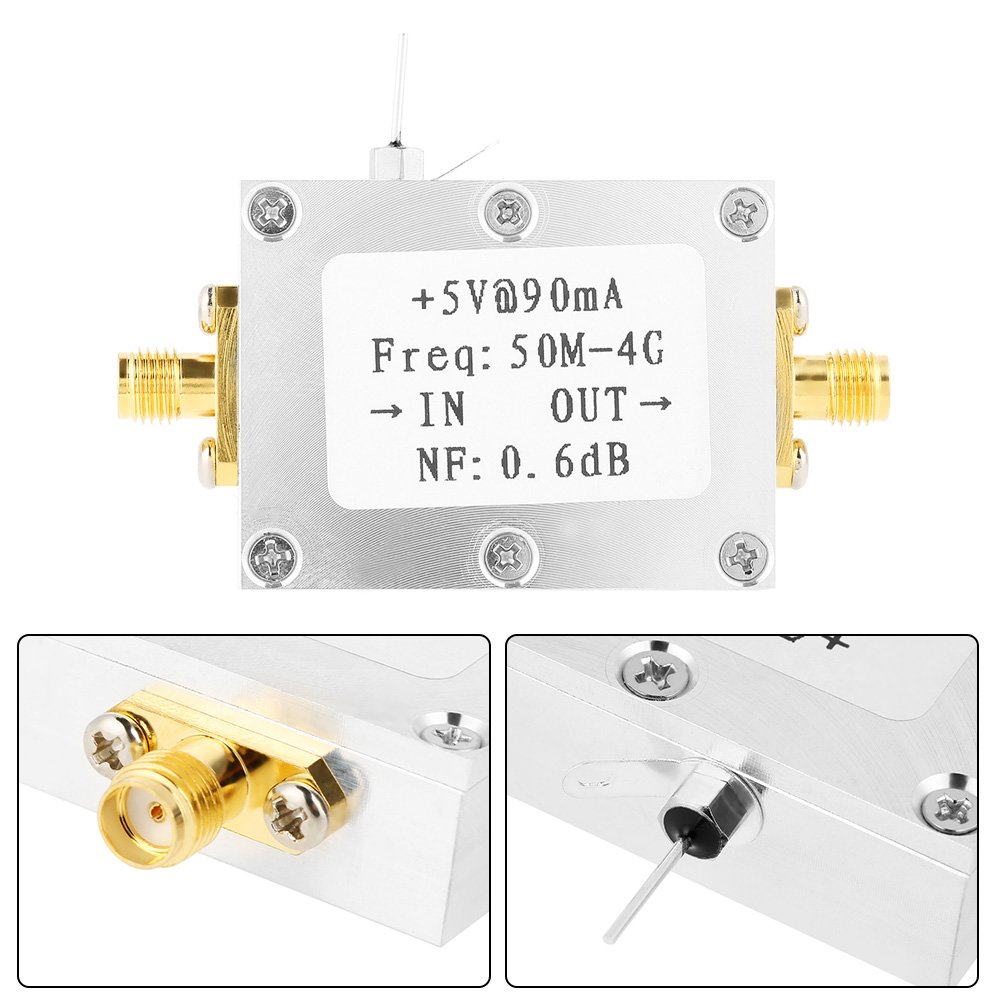 Amplificatore a Basso Rumore, Modulo Radioamatore Amplificatore RF con Fattore di Rumore tipico da 0,6 dB Amplificazione Radio LNA per 50 M-4GHz NF = 0,6 dB RF FM HF VHF/UHF Ham Radio -110dBm 1pc