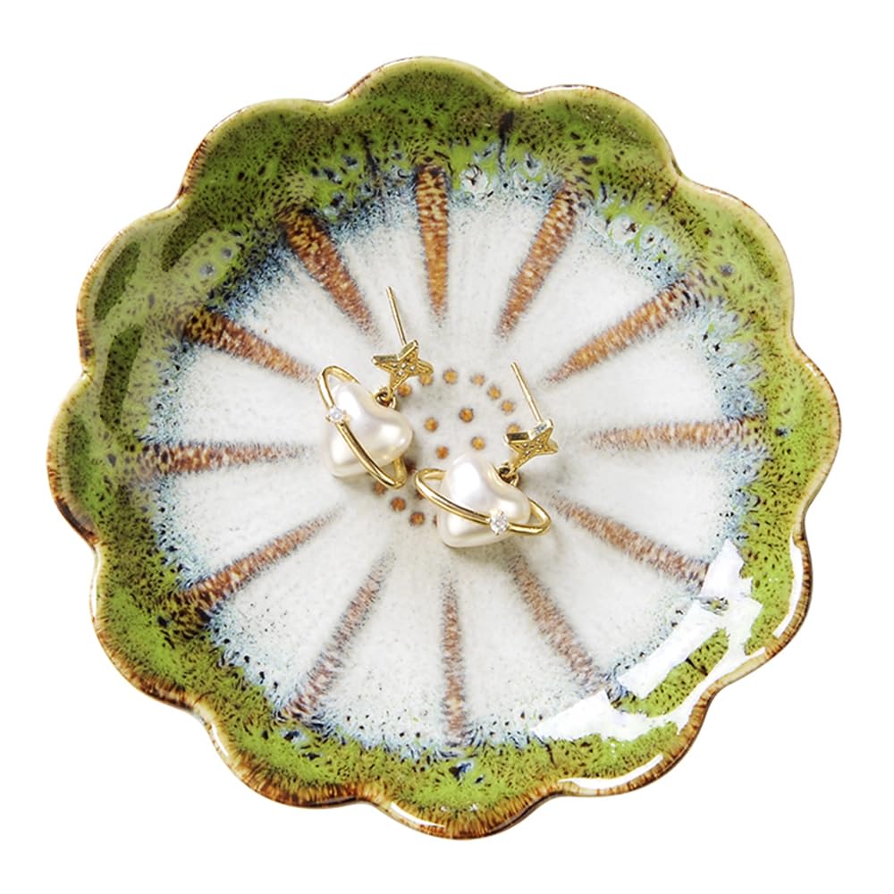 Lotus Ring Holder Dish Small Indoor Ash Tray, Ceramic Dessert Plate Trinket Jewelry Holder Organizing Necklace Earrings for Parents Friends Sister, All Jewelries Are NOT Included. Grass Green.