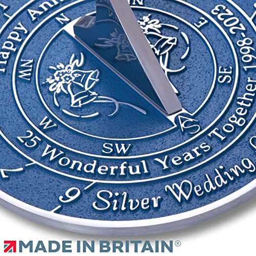Anniversary Sundial Gift For 25Th Silver Wedding Anniversary 1998-2023. Recycled Metal Home Decor Garden 25 Year Present Idea Handmade In Uk For Parents, Grandparents, Friends Or Couples #TOP2