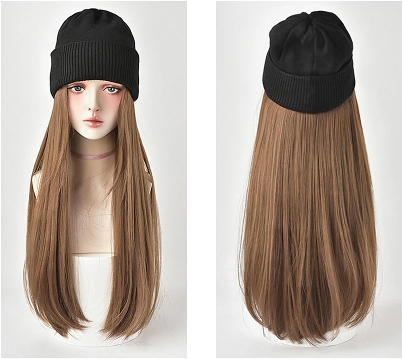 EARSHOT Wig Cap Long Straight Hat Wig Synthetic Hair Wigs Black Brown Pink 24 Inch Natural Adjustable Hat Wig for Girl Party Headband Wig Human Hair (Color : 4)