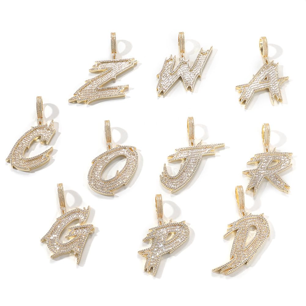 Collana Iced Out con ciondolo personalizzato a lettere grandi, collana con nome personalizzato per uomo, placcata in oro 18 carati con zirconi 5A ciondolo con iniziale dell'alfabeto