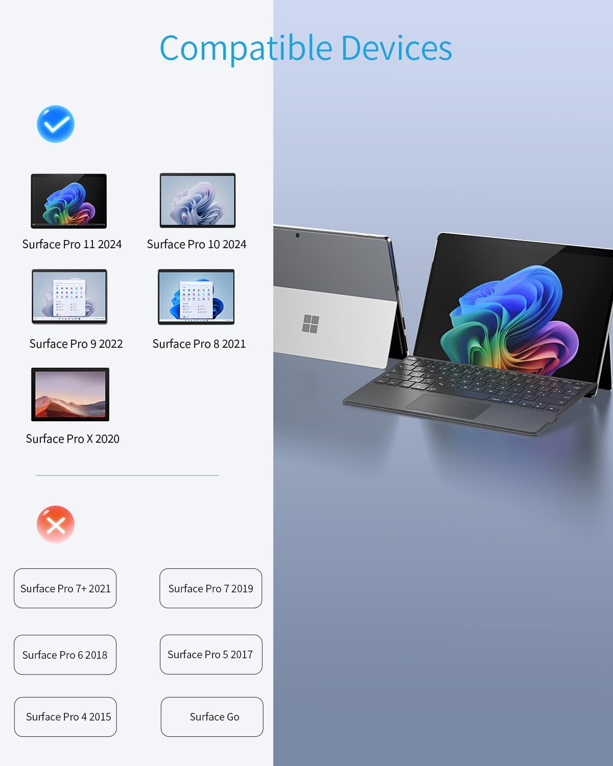 TiMOVO Teclado Español Compatible con Microsoft Surface Pro 11/10/9/8/X, Teclado QWERTY con Trackpad y Soporte para Bolígrafo, Sin retroiluminación, Gris