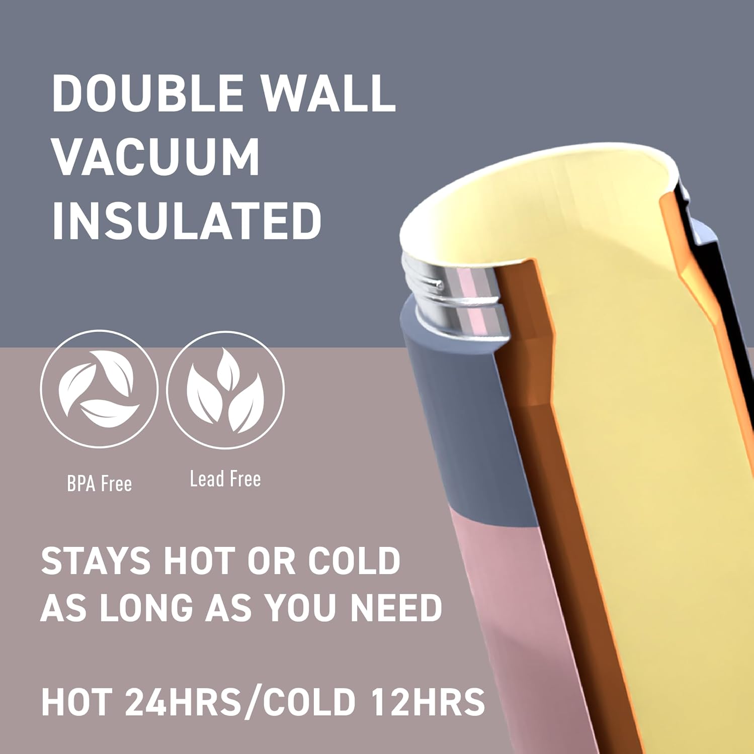 Asobu 20oz Ceramic Lined Insulated Water Bottle for Hot and Cold Drinks with 2-in-1 lid - Durable Travel Bottle with Leak-Proof Lid, Double-Wall Stainless Steel, Keeps Flavors True - Image 4