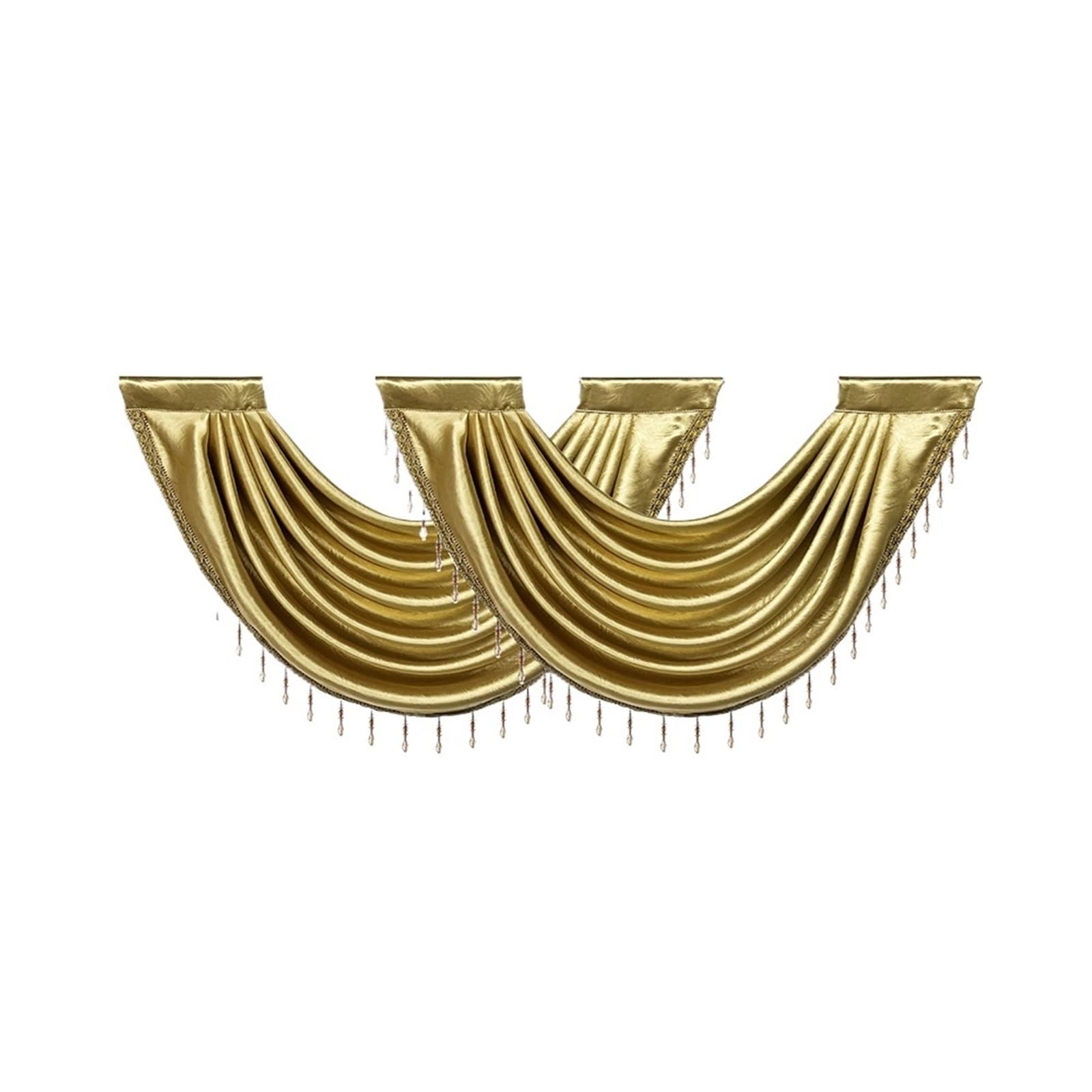 ZHOUXYFDC Swag Valance For Windows Gold Waterfall Valance Tier Curtain For Livingroom Luxury Beaded Jacquard Rod Pocket Scallop Header For Window Panel Drapes(2PCS-76x56cm)