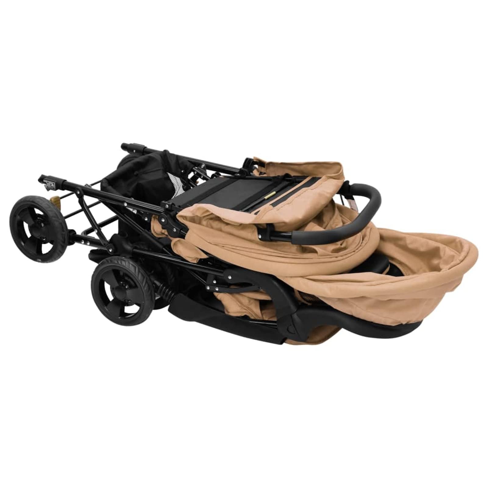 Carrito para Gemelos Tándem Cochecito de Bebé Silla de Paseo para Niños Diseño Plegable Cochecito de Gemelos Acero Gris Taupe y Negro