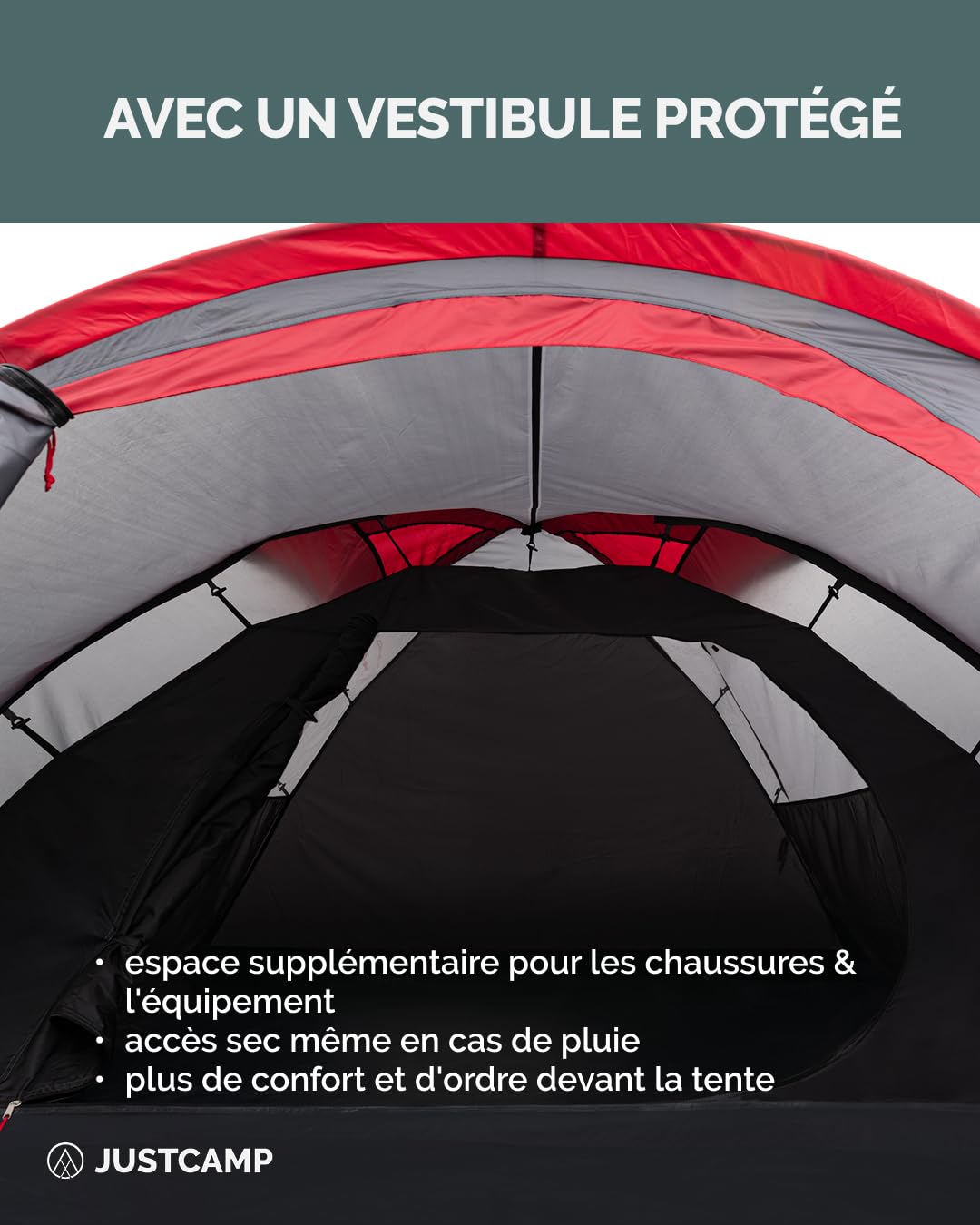 JUSTCAMP Scott Tente Igloo 4 Personnes - Abri de Camping dôme Pliable, moustiquaire - compacte, Premium - 4 Places - Igloo Tent 4 Personne, Tente extérieure - 3 x 2,5 x 1,3 m - 4,5 kg - Gris/Noir