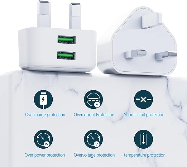 LOUPRESS USB Plug, Dual USB Charger Plug UK 3Pack Phone Plugs with USB Port Double Compact 3 Pin Mains Charge Head 10.5W 5V 2.1AMP Charging Compatible with iPhone Apple 14 13 12 11 SE XS XR X 8 7 6 5 iPad in use