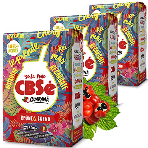 CBSé Yerba Mate Tè Guarana 1.5kg (500g x 3) + Campione Regalo (40g) Ricco di antiossidanti, vitamine, accelera il metabolismo, senza zucchero | Argentina