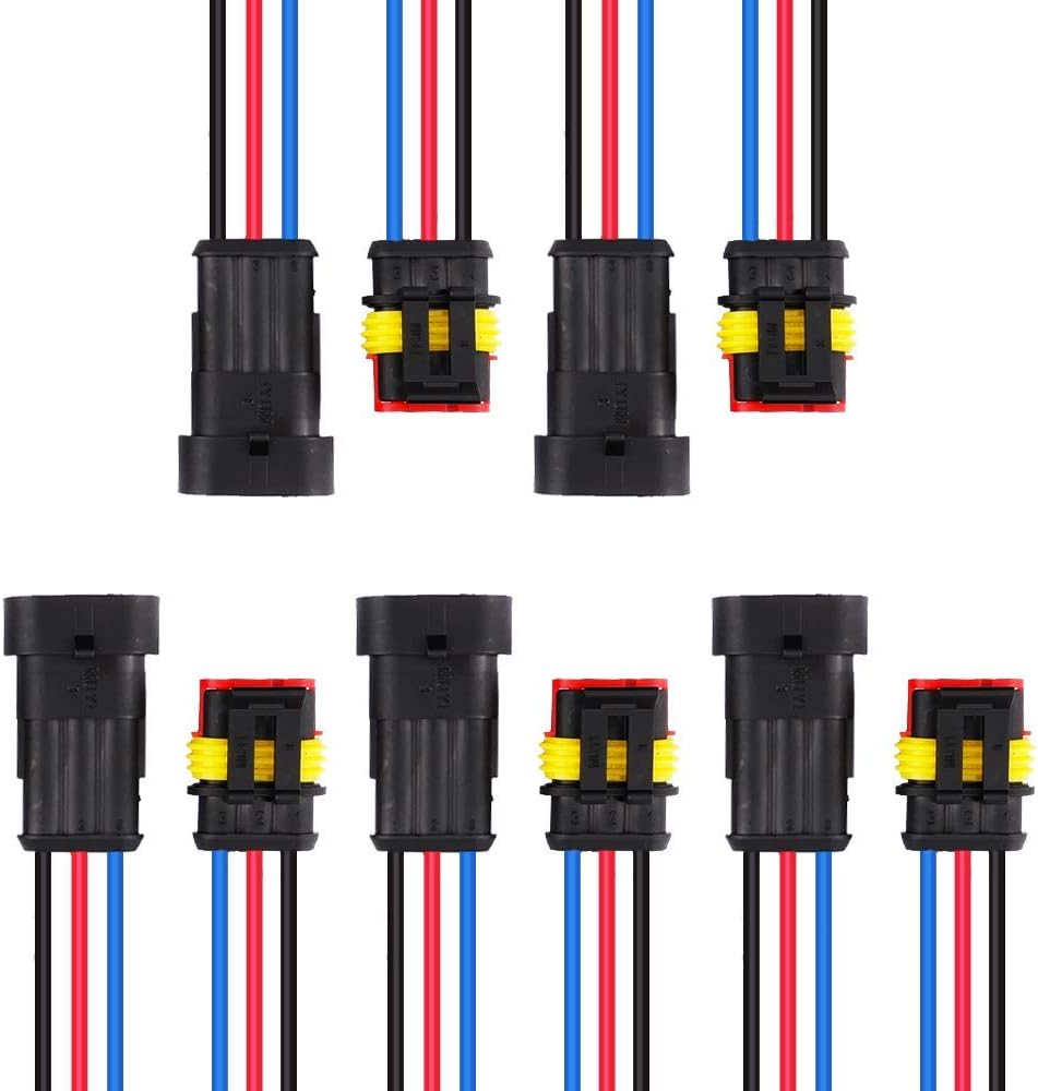 MUYI 5 Kit 3 Pin Way 18 AWG Waterproof Connector Wire 1.5mm Series Terminal Connector Plug Black