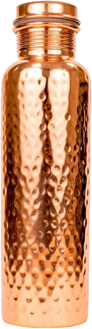 Seamless Leak Proof Ayuverdic Hammered Copper 34oz O2 Water Bottle - Handcrafted with Pure Ayuverdic Tradition – Premium Quality Drinking Bottle for Sports, Yoga, Fitness, Gym, Outdoors