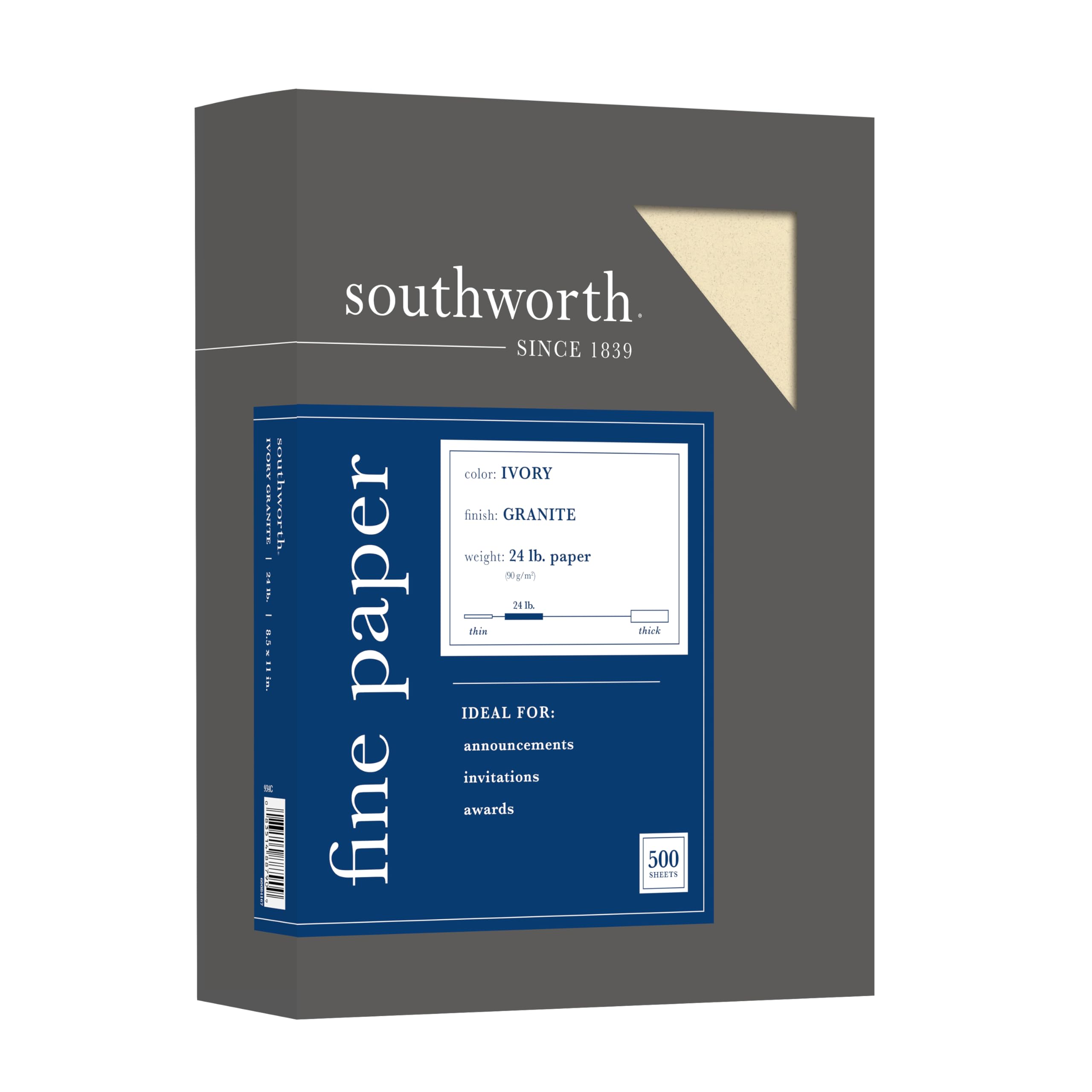 Southworth 934C Granite Specialty Paper Ivory 24 lbs. 8-1/2 x 11 25% Cotton 500/Box
