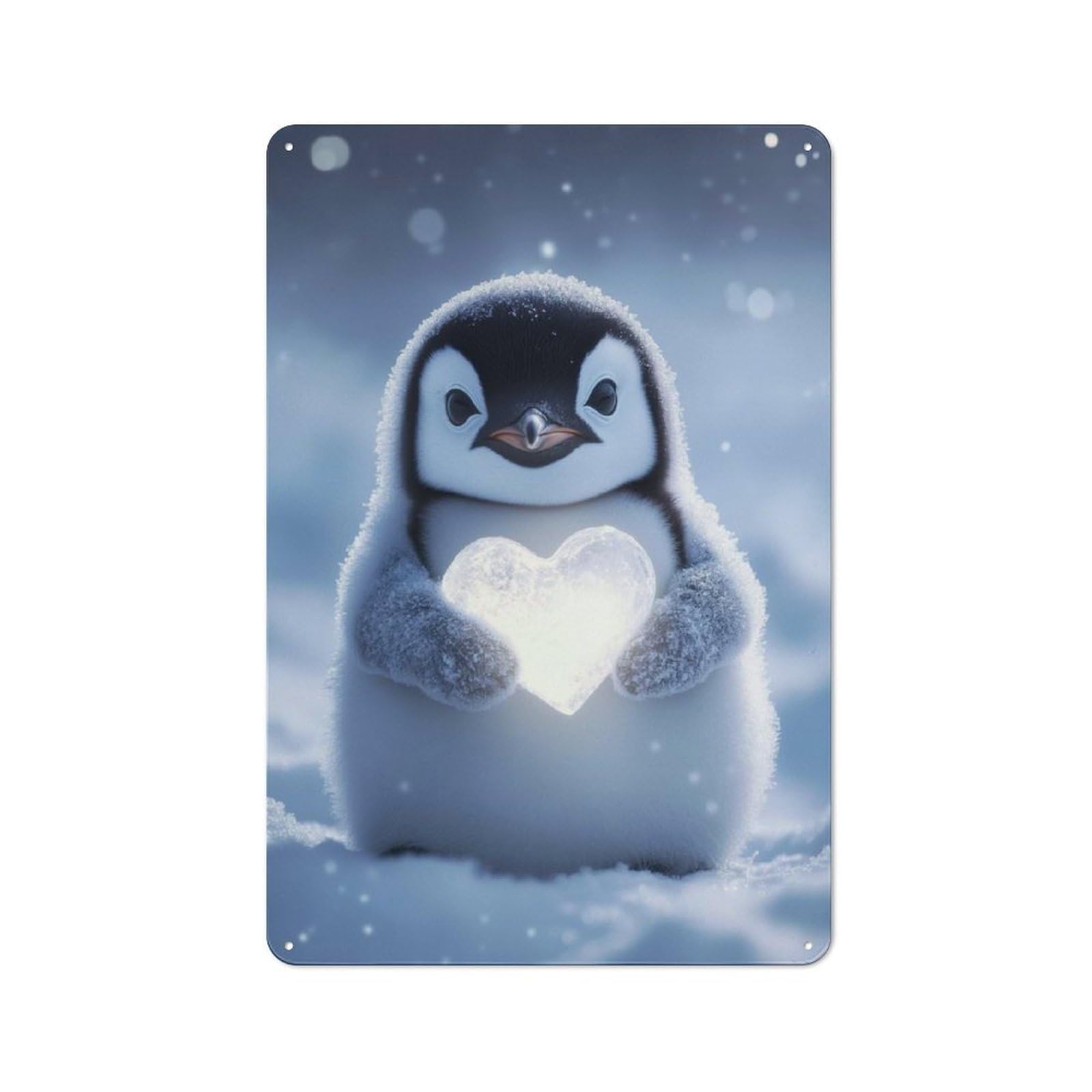 Junmoney Penguin Holding Heart Cottage Metal Wall Decor 30X20cm, Shed Metal Sign For Patio Bar, Workshop, Shed Or Kitchen
