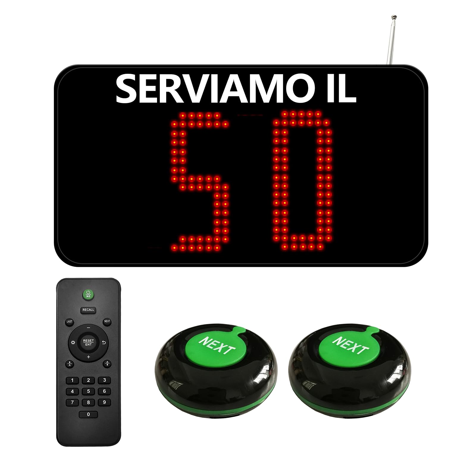 Eliminacode Display 2 Cifre (Chiamata in Italiano) | Gestione Code: 00-99 | Completo di: Display+Telecomando+2 Pulsanti | Per Gastronomie, Banco, Sportello, Ambulatoro