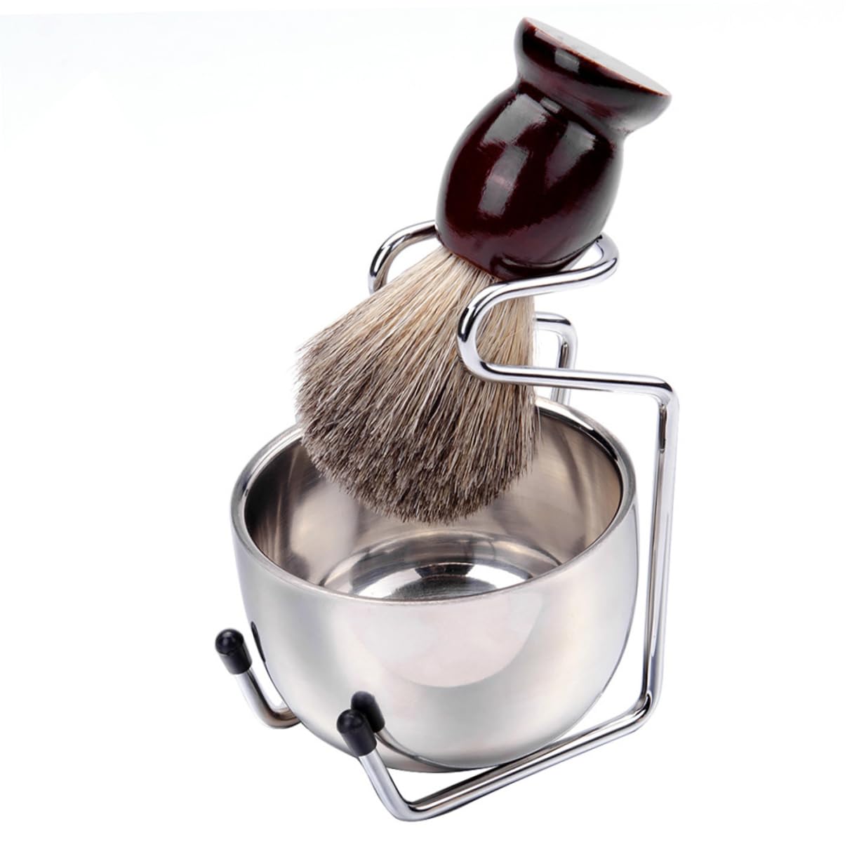 Ipetboom Grooming Beard Kit for Men 3pc Shaving Brush Bowl Set Beard Brush Storage Rack for Goatee Random Color