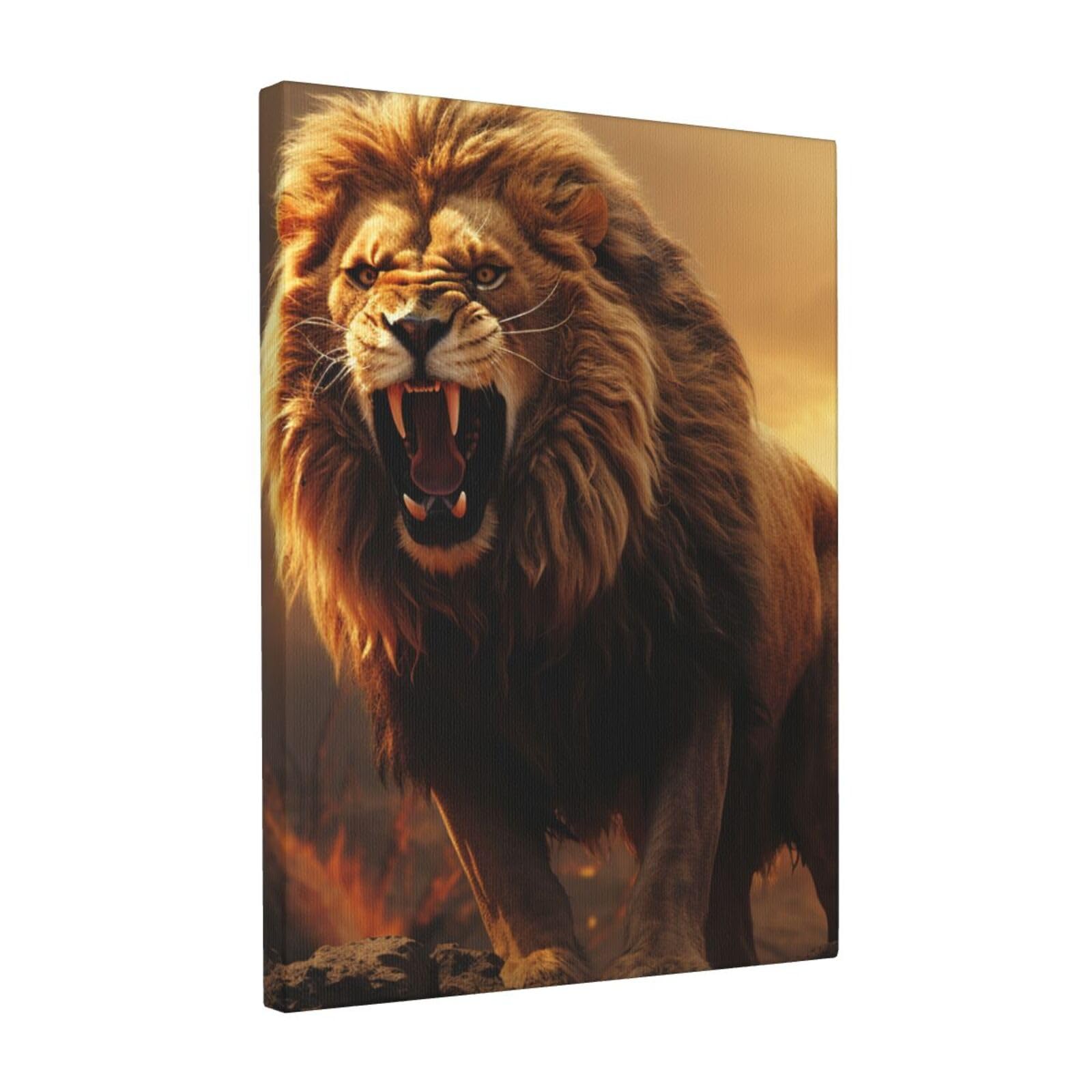 FodPand Angry Roaring Lion Canvas Wall Art for Living Room Wall Decor 12"x16" Modern Artwork Painting Pictures Hanging Canvas Prints Aesthetic Wall Art for Bedroom Bathroom Office Wallart Decor