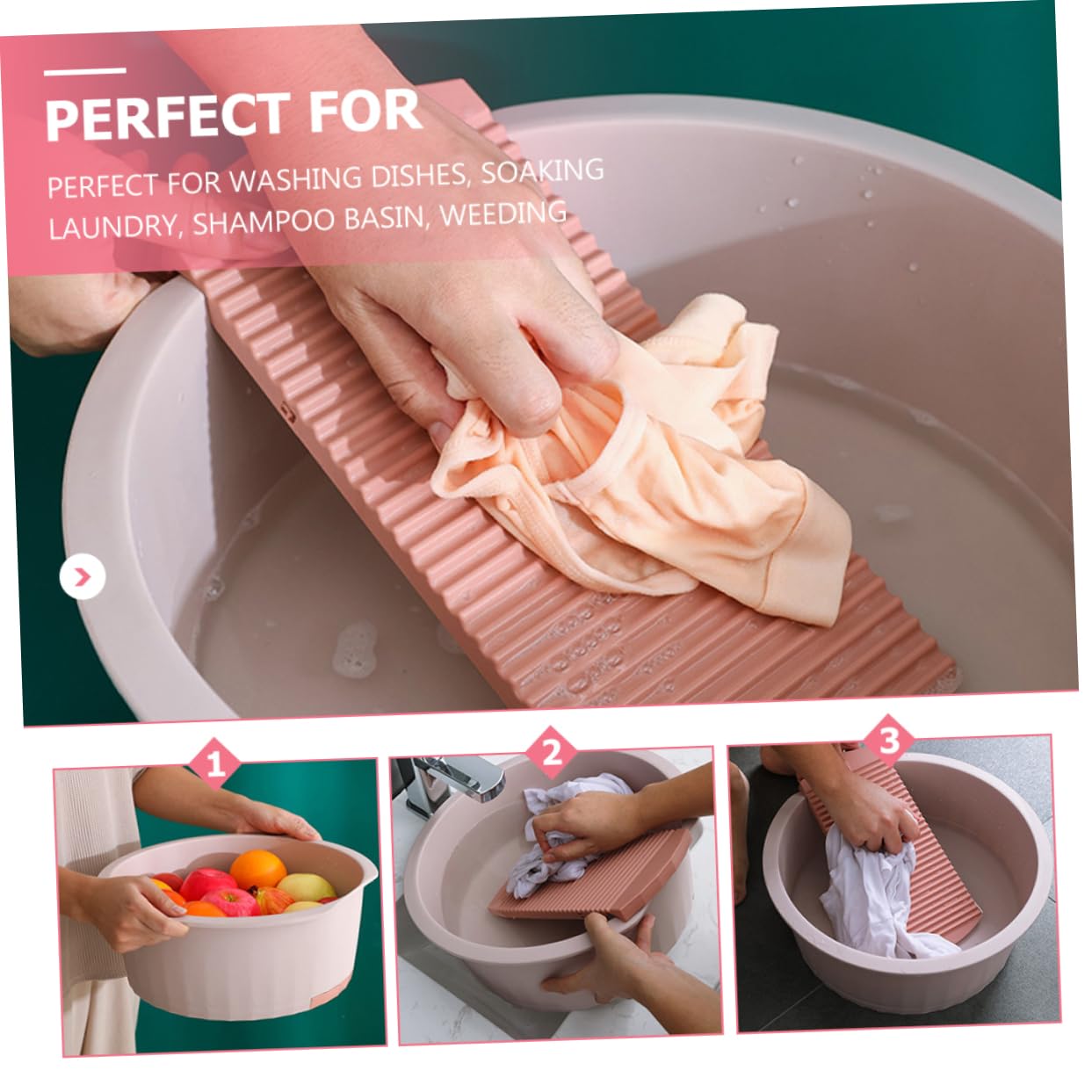 Bassine à Laver Planche à Laver, Grand Format Rose en Pp | Trempage du Linge et Nettoyage au Camping, Usage Multi-usage, Adaptée au Visage la Vaisselle