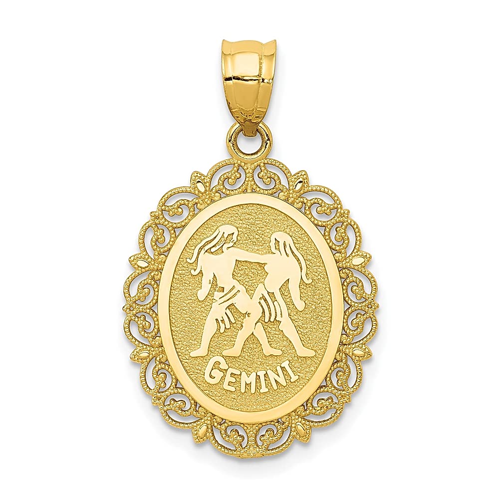 14k Yellow Gold Solid Gemini Zodiac Oval Pendant Charm Necklace Fine Jewelry For Women Gifts For Her