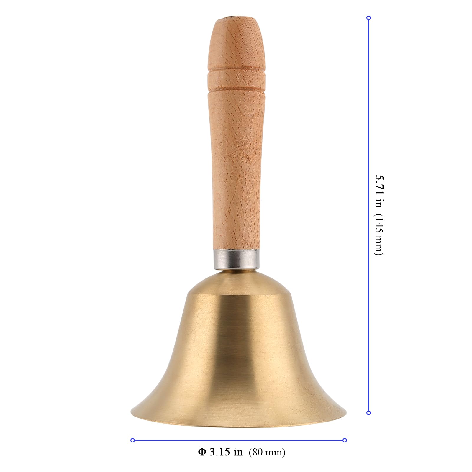 YUENPUN 2 PCS Solid Brass Hand Bell, 14.5 x 8cm Wooden Hand Bells, Loud Call Bell for Hotel Festival, Christmas,Wedding Service - Image 2