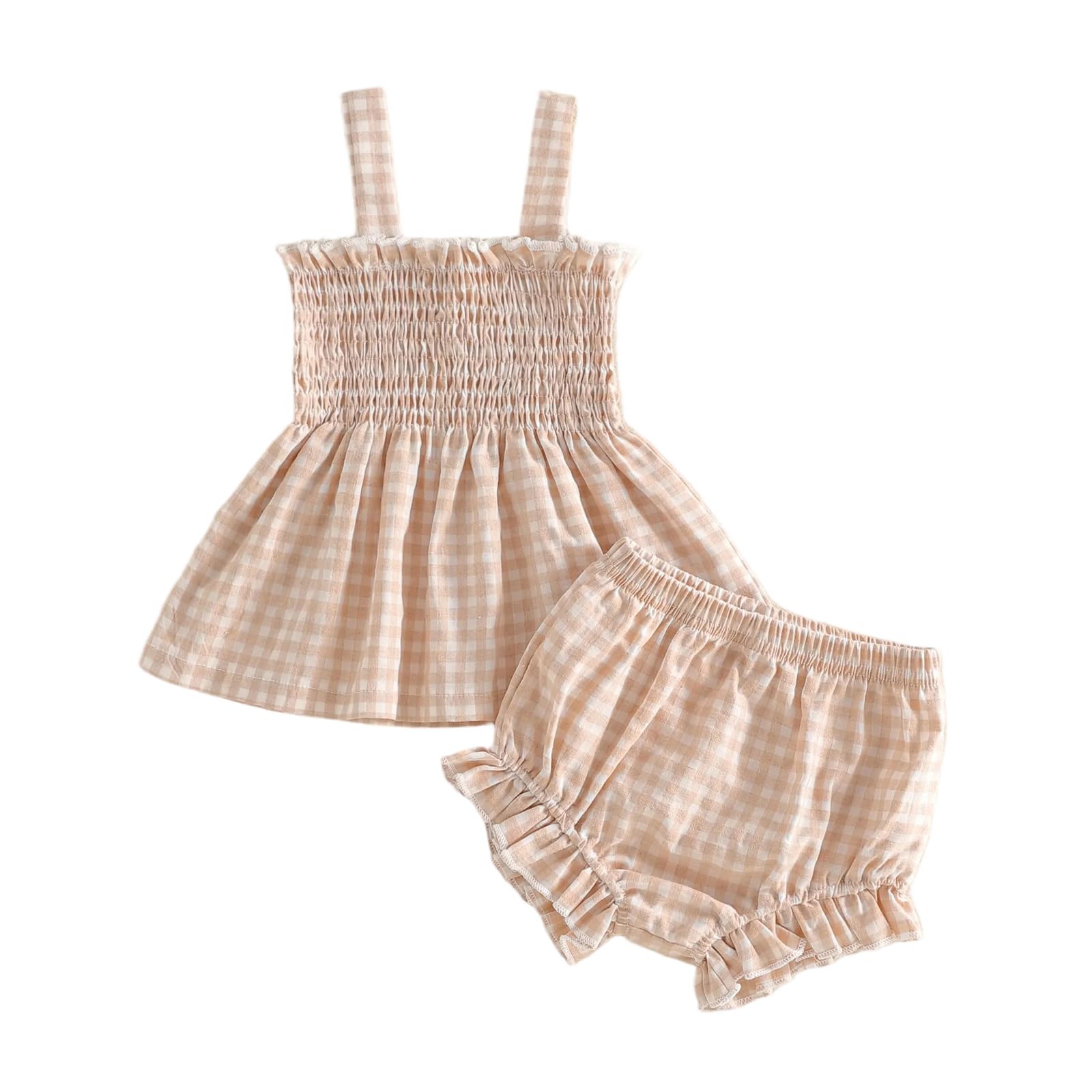 Toddler Baby Girl Summer Clothes Infant Girl Plaid Outfit Strawberry Ruffle Gingham Shirts Dress Tank Top Shorts Set — view 18
