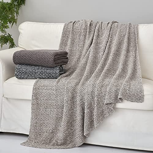 Longhui Bedding Knitted Throw Blanket For Couch, Soft, Cozy Machine Washable 100% Cotton Sofa Blanket, Heavy 3.8Lb Weight, Laundry Bag Included, Grey And White #TOP1
