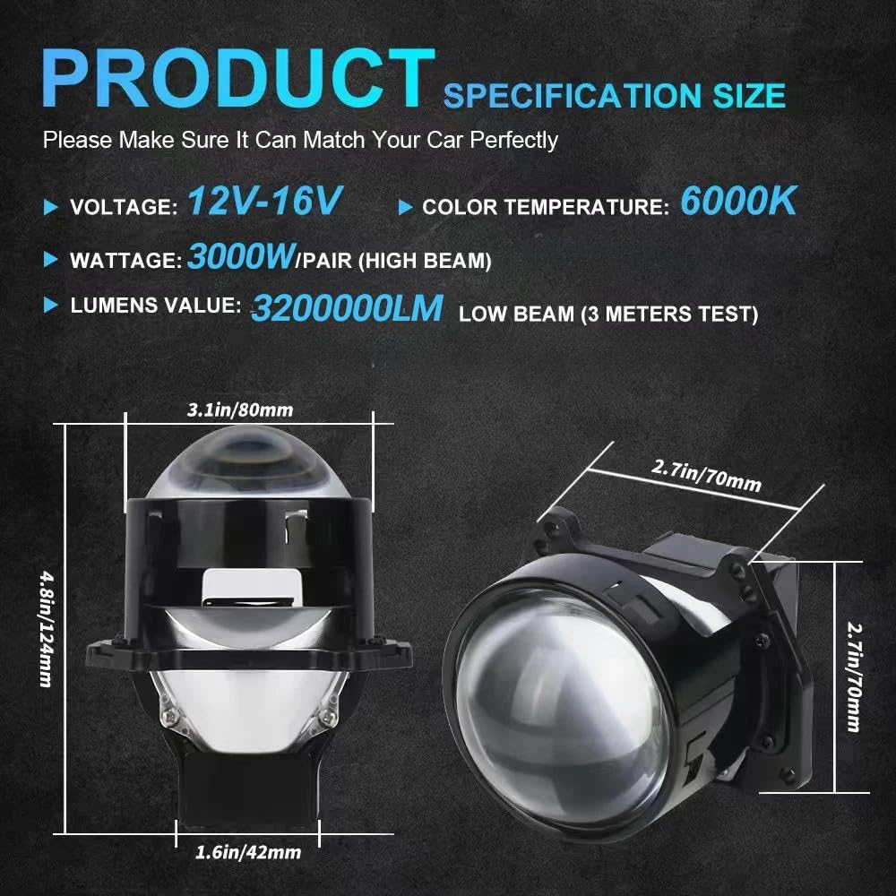Reflektor dalekosiężny 2 szt. 3-calowe reflektory projektora Bi LED Soczewki Projektor świateł LED 3000 W 32000000 lm Akcesoria samochodowe Żarówki halogenowe
