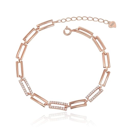 Meissa 925 Sterling Silver Rectangle Diamond Bracelet for Women Rose Gold Stackable Friendship Bracelet Gift Summer Handmade Jewelry, Length