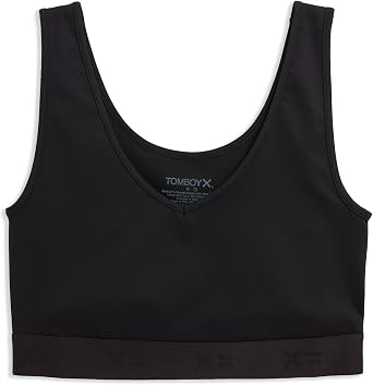TomboyX V Neck Compression Bra for Women Full Coverage Gender Inclusive, Wireless Medium Support Top, No Padding Sports Bras