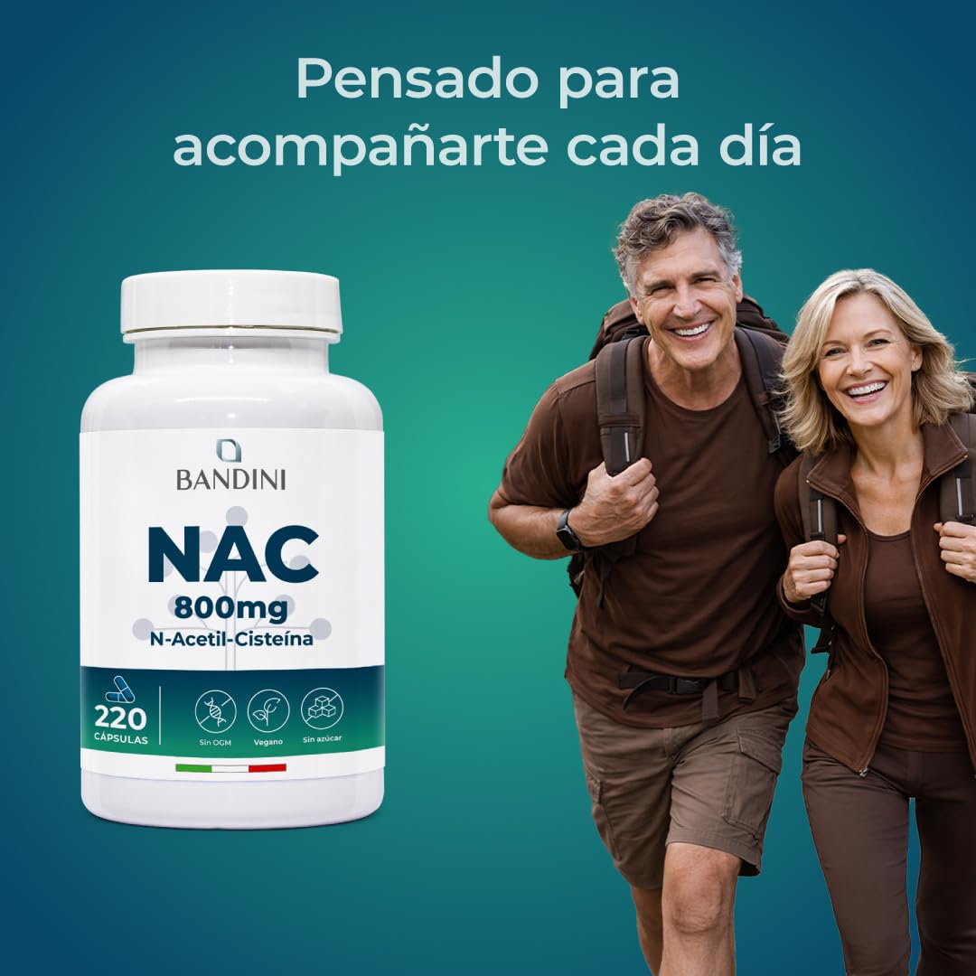 Bandini® NAC N-Acetilcisteína | 800 mg - 220 Cápsulas | Más de 7 Meses de Suministro | Antioxidante y Aminoácido N-Acetil-Cisteína, Natural Precursor de Glutatión | Vegano, Sin OGM